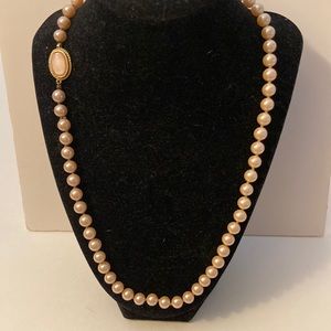 Vintage Faux Pearls with Pink Cabochon Clasp